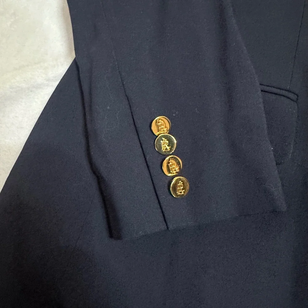 Lauren Ralph Lauren Navy Wool Double Breasted Blazer Gold Crest Buttons 14 - Picture 8 of 13